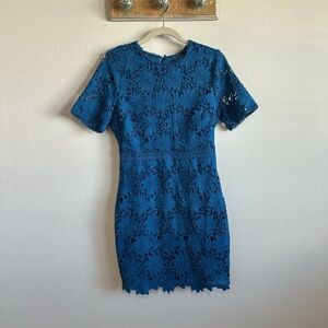 Just Me Blue Floral Lace Mini Dress